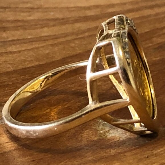Heart Shaped 14K & Diamond Ring w/ 5 Yuan .999 Gold Panda Coin Size 6 - Picture 3 of 6